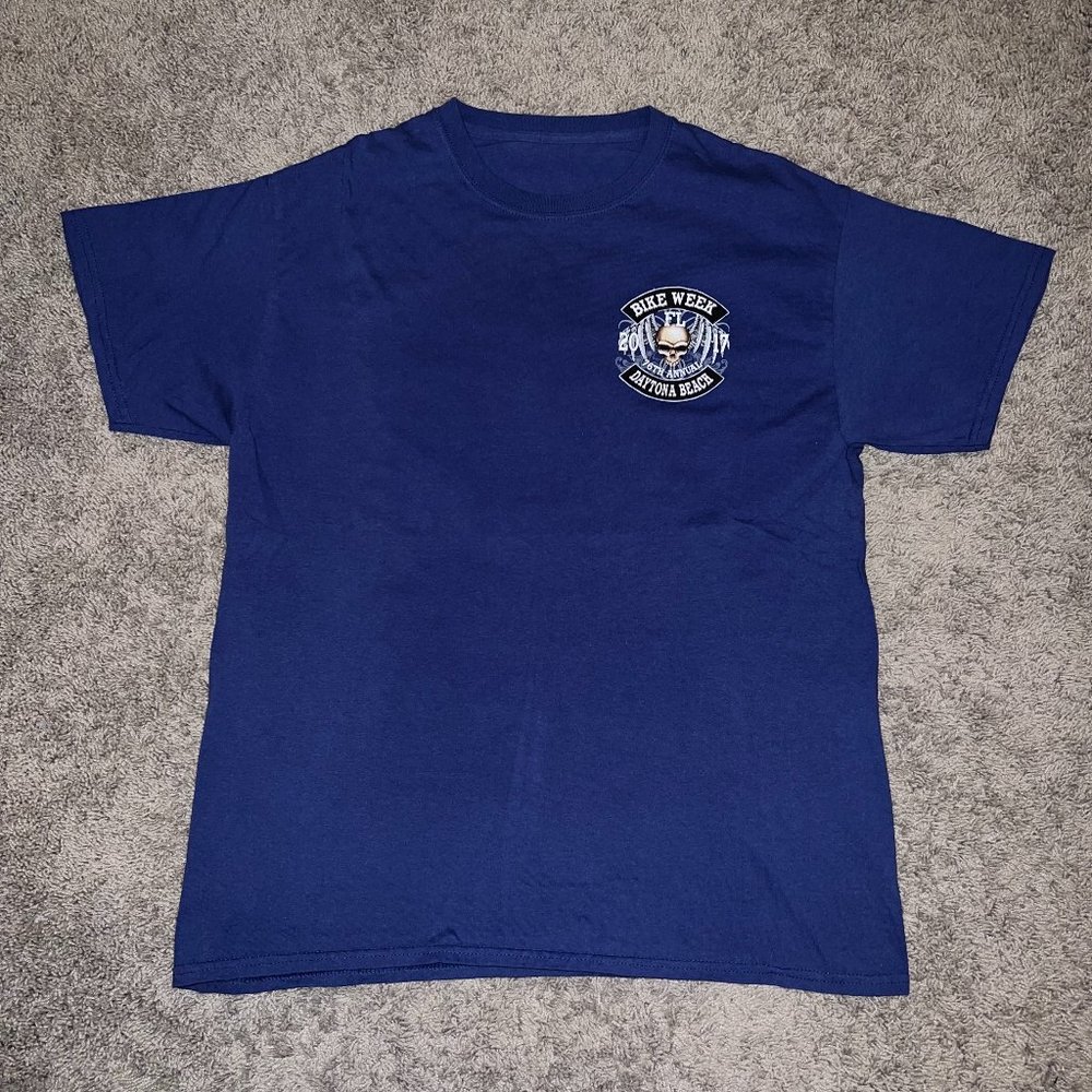 Mens 2017 Daytona Beach Bike Week Royal Blue T Shirt Size Large L Skull Feathers